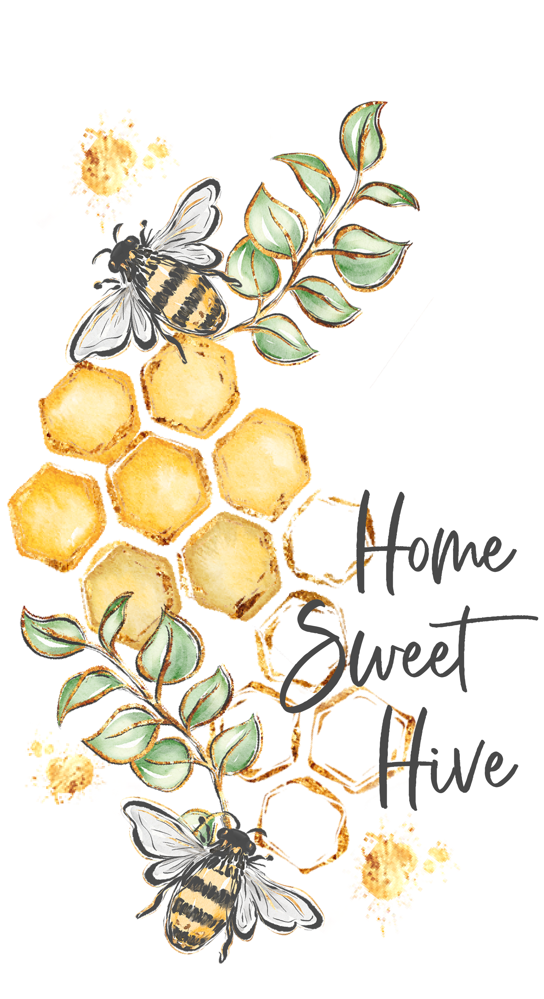 Bee Theme Waffle Weave Tea Towels
