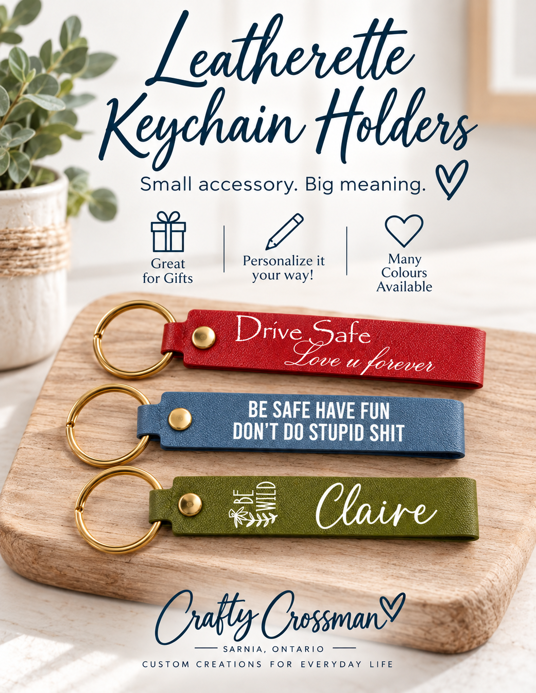 Personalized Leatherette Keychain Wristlet