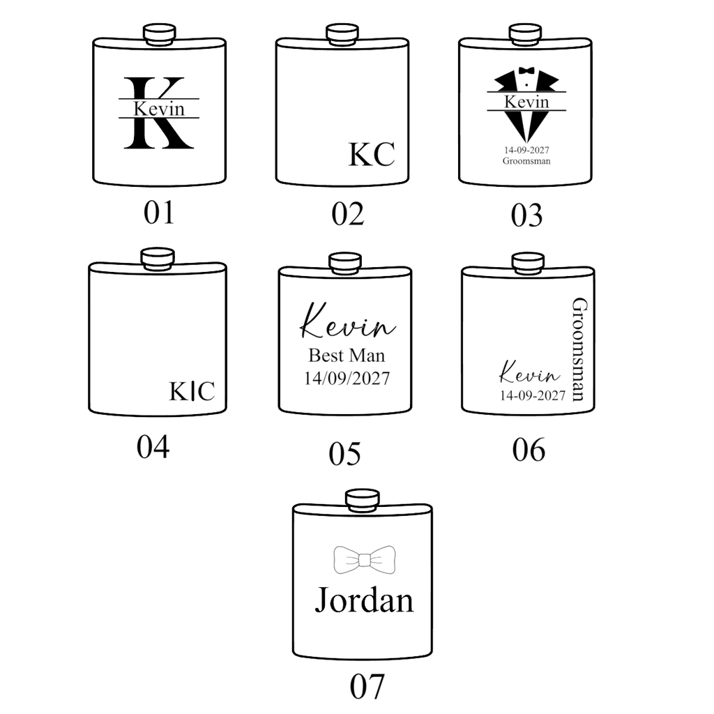 8 oz Black Stainless Steel Laser‑Engraved Flask Set