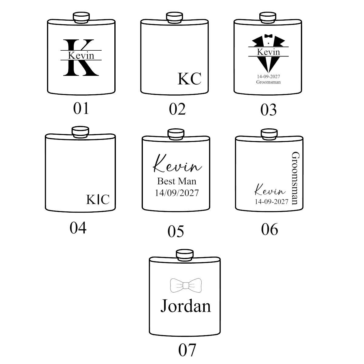 8 oz Black Stainless Steel Laser‑Engraved Flask Set