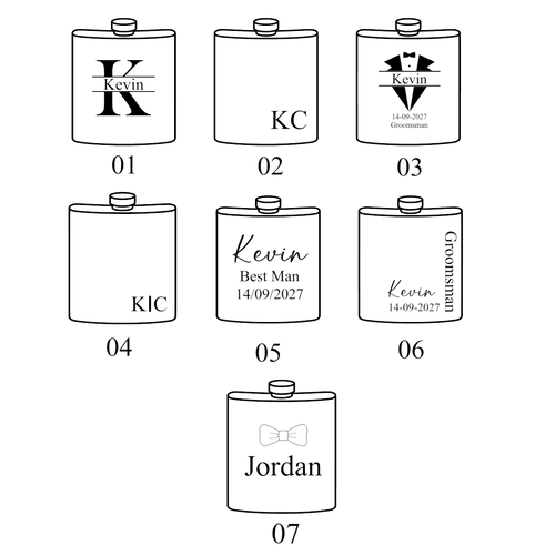 8 oz Black Stainless Steel Laser‑Engraved Flask Set