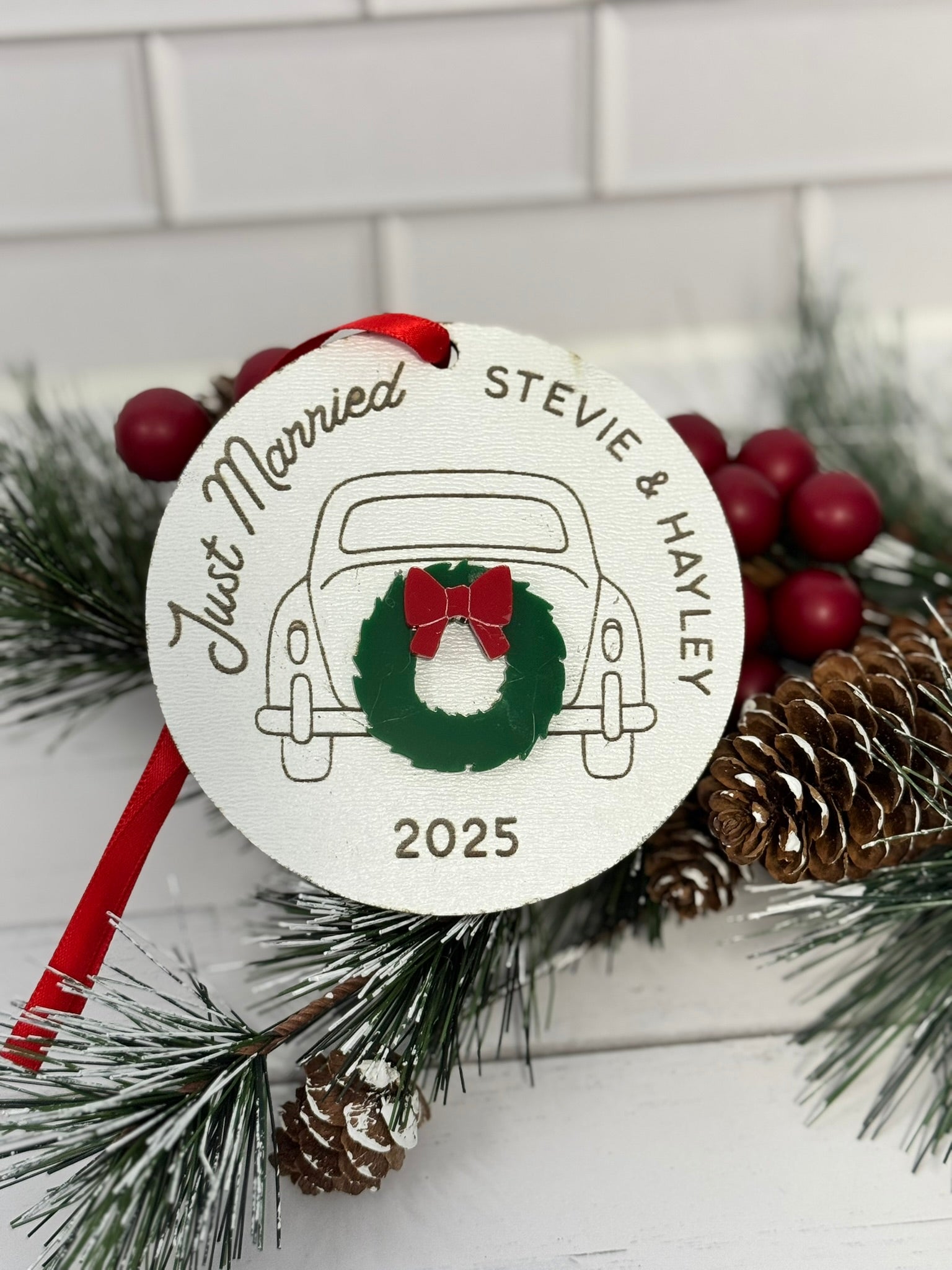 Just Married Personalized Christmas Ornament