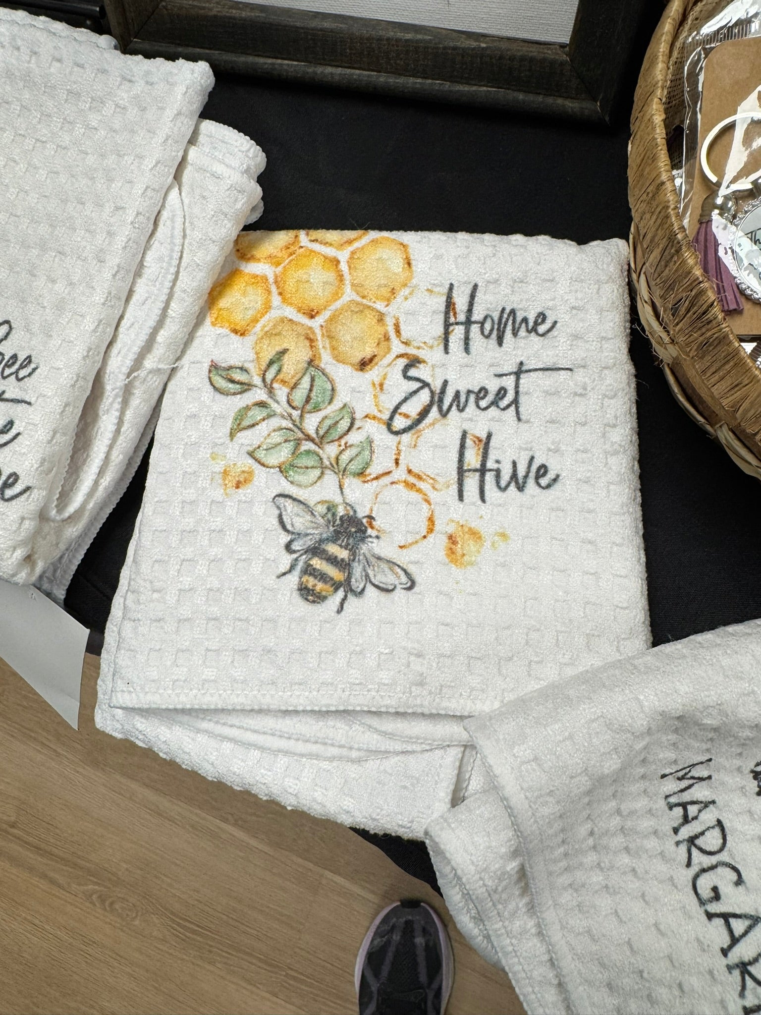 Bee Theme Waffle Weave Tea Towels