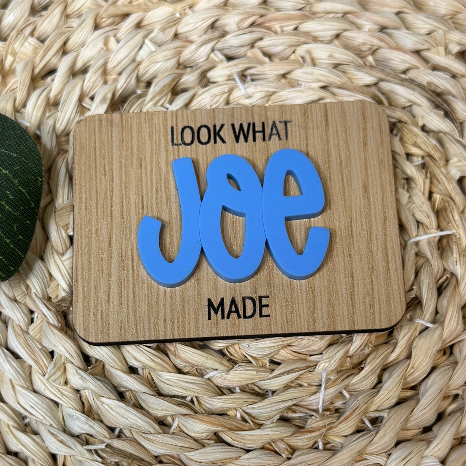 Custom Name Magnet – 3” Wood Like  & Acrylic Personalized Kids Artwork Magnet