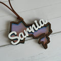 Sarnia Ornament – Iridescent Blue Acrylic + Walnut