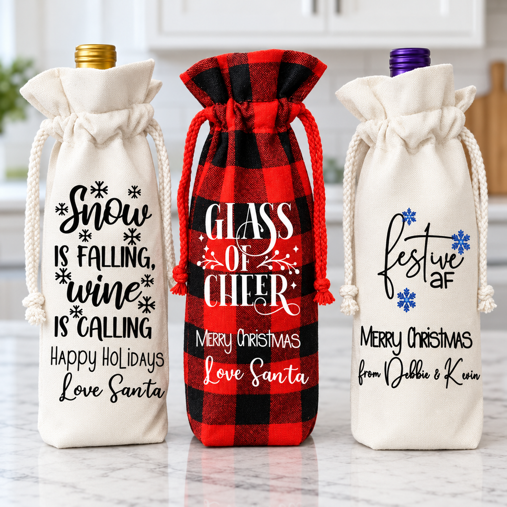 Festive Christmas Wine Bottle Gift Bags